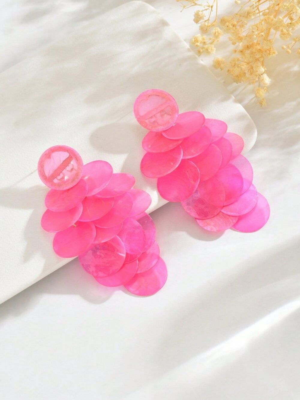 Pink Boho Women's  Disc Texture Cluster Tassel Earrings